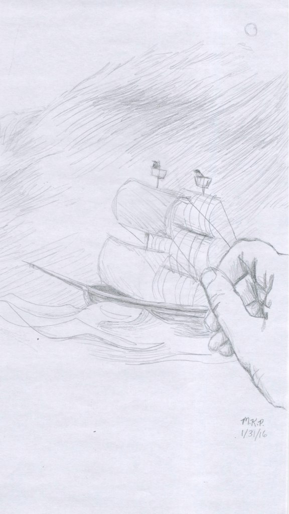 the hand grabs the ship