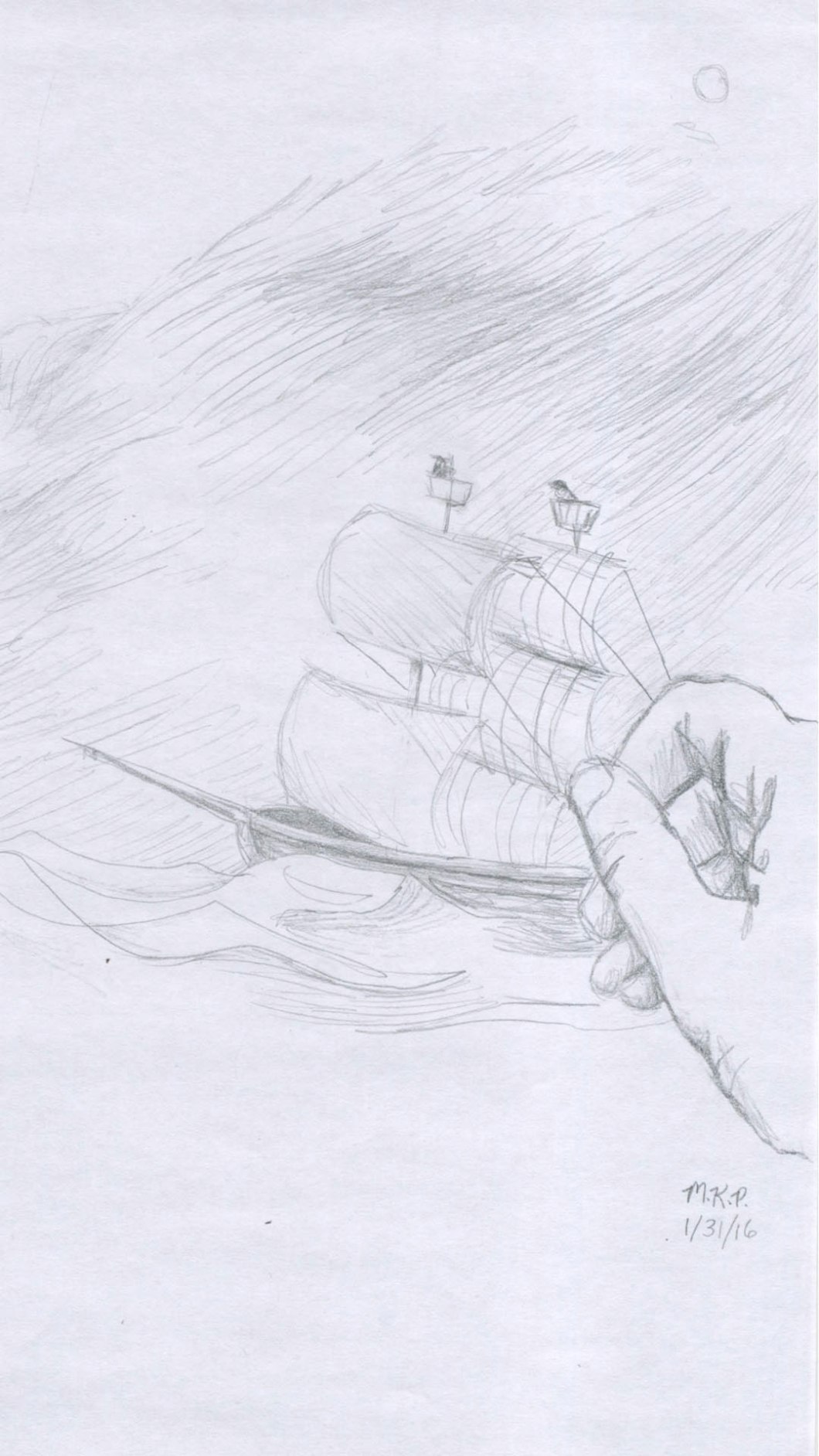 the hand grabs the ship